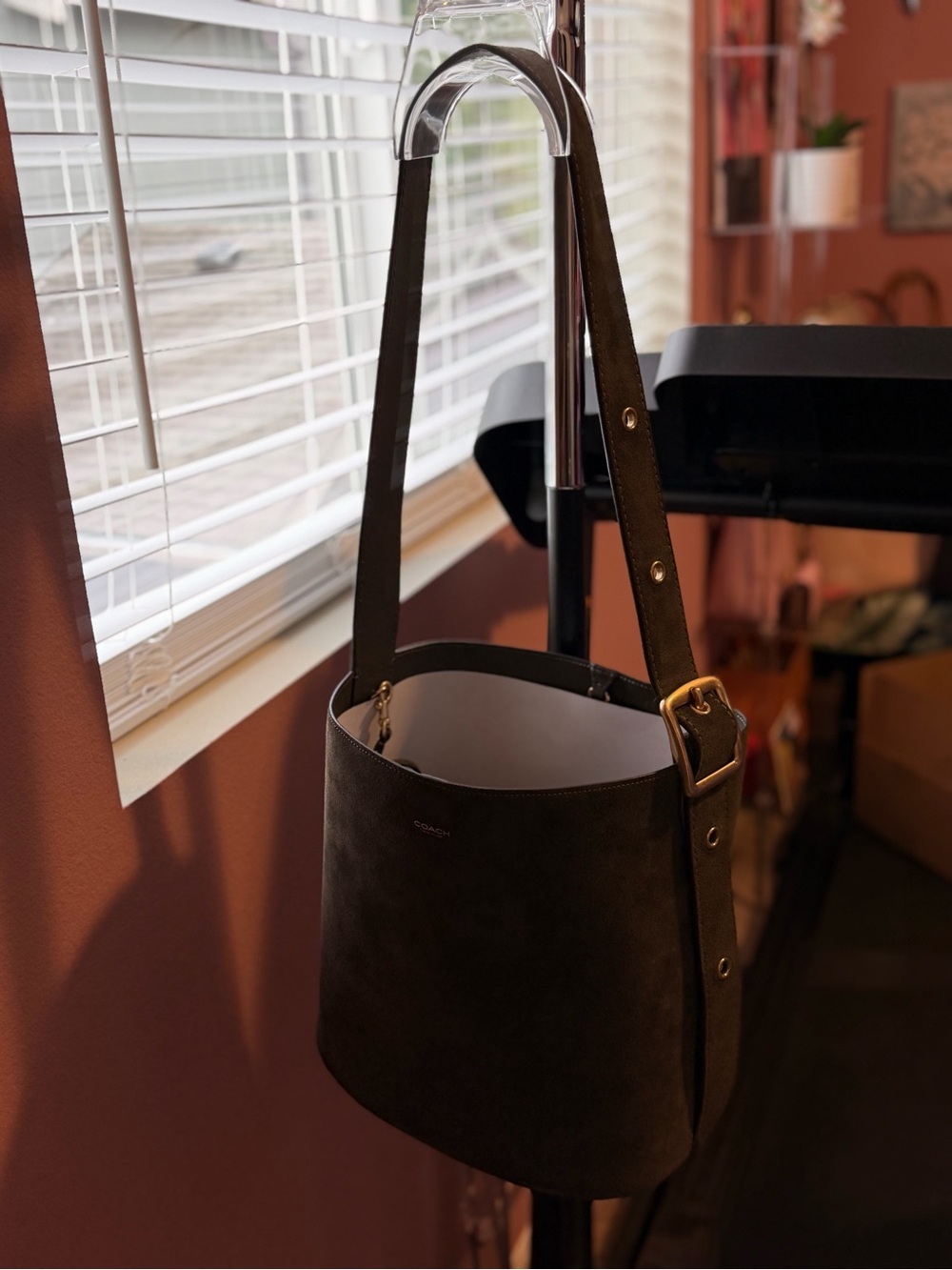 COACH Olive Green Suede Bleeker Bucket Shoulder and Crossbody Bag - Picture 8 of 9
